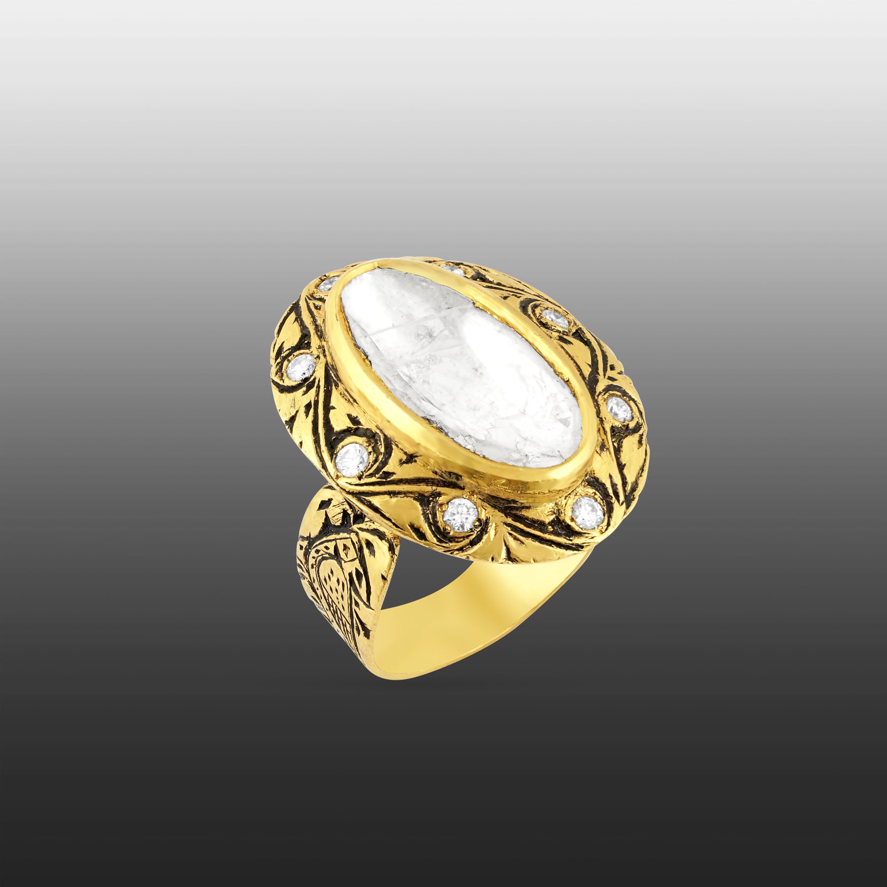 Partash Ring with Solitaire-Style Polki and Gold Inlay
